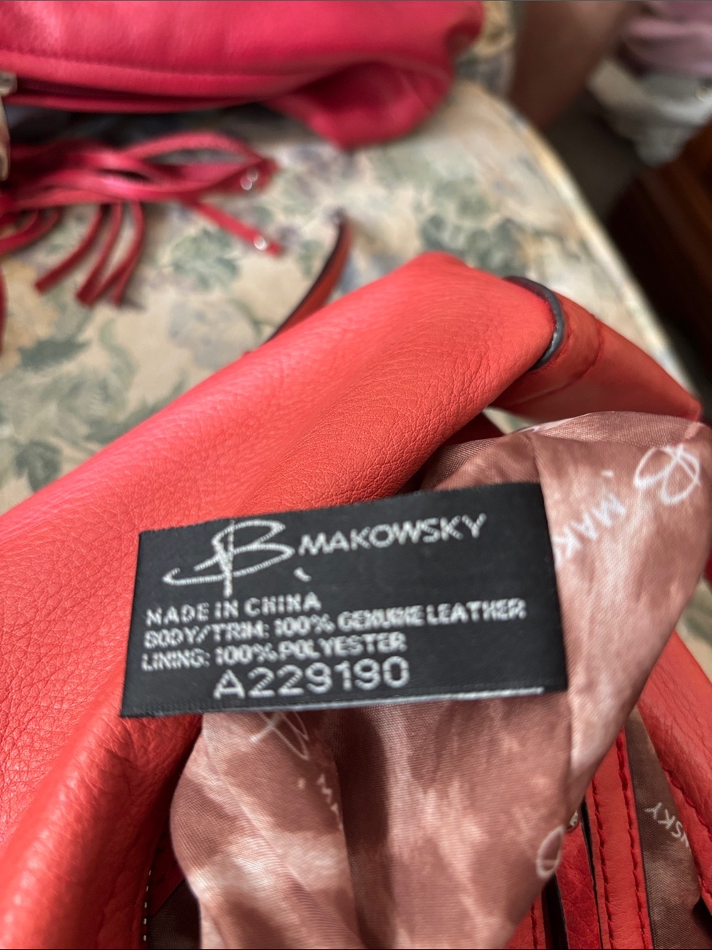 b. makowsky Coral-Red Leather Shoulder Bag